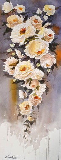 Shaima Umer, 11 x 29 Inch, Watercolor on Paper, Floral Painting, AC-SHA-068